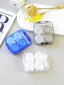 eyekan 1 件小巧简约透明隐形眼镜伴侣盒，可容纳两副，配有佩戴工具，用于存放彩色隐形眼镜粉色