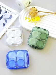 eyekan 1 件小巧简约透明隐形眼镜伴侣盒，可容纳两副，配有佩戴工具，用于存放彩色隐形眼镜粉色