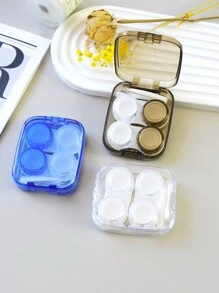 eyekan 1 件小巧简约透明隐形眼镜伴侣盒，可容纳两副，配有佩戴工具，用于存放彩色隐形眼镜粉色