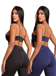 Kit 2 Top Gym Strap Fitness Cropped Zero Transparency Running Workout Clothing - 黑色和海軍藍 - 查看 3