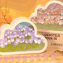 Tulipán DIY Nube Luz De Noche Espejo Pequeña Noche Linterna Simulación Flores Hecho a Mano Led Hogar Escritorio Decoración Flores Espejo Lámpara de Mesa 3D 21 Piezas de Flores