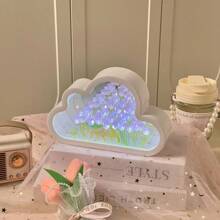 Tulipán DIY Nube Luz De Noche Espejo Pequeña Noche Linterna Simulación Flores Hecho a Mano Led Hogar Escritorio Decoración Flores Espejo Lámpara de Mesa 3D 21 Piezas de Flores