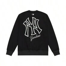 MLB New York Yankees Basic Series Round Neck Casual Sweatshirt, Solid Color Brand Large Logo Vintage Style, Unisex, Black