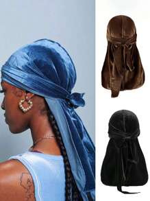 Men's Solid Color Velvet Durag With Thermal Lined - Adjustable Elastic Band For Secure Fit, Soft Breathable Winter Headwear, Pirate-Style Design Suitable For Sports, Outdoor Activities & Casual Wea Pirate Hat Pirate Costume