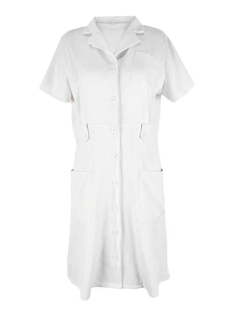Women Plain Uniform Beautician/Healthcare Worker Dress, Nurse Dress Spring  White | SHEIN USA