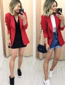 blazer femenino - Rojo - Ver 3