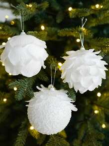 3 件防碎白色花瓣圣诞球，8 厘米圣诞树节日装饰，适用于圣诞派对、万圣节、节日、家庭、派对、礼物、窗户、卧室、圣诞装饰、圣诞快乐、新年快乐 - 彩色 - 查看 7