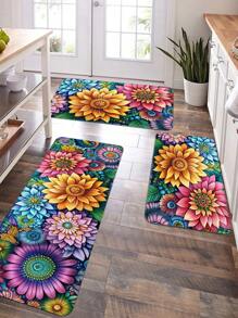 1/2 件厨房地垫，复古印花图案厨房门垫，可机洗，防滑，柔软耐用的涤纶地毯，适合日常家居装饰，适合所有季节 - 亮橙色 - 查看 7