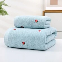 1 条毛巾/浴巾和 2 件套（浴巾 + 面巾），加厚吸水草莓绣花毛巾，适用于家庭、SPA、游泳、健身房、沙龙、理想的浴室必需品 - 綠色 - 查看 12