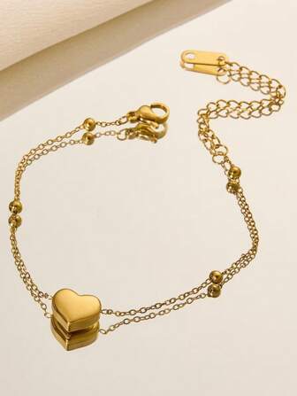 1入組時尚不銹鋼愛心裝飾手環適合女士日常裝飾