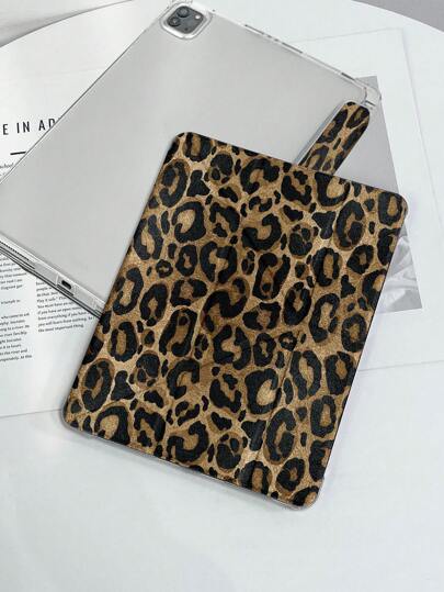 1 Stück Apple Winter Leoparden Muster Leder Dreifachklapp Stiftschlitz Ruhezustand mit magnetischem Verschluss Tablet Schutzhülle kompatibel mit iPad Pro 10.5 7., 8., 9. Generation, 10. Generation, Air 4. Generation, Pro 11 Zoll