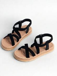 1 par de sandalias planas a juego para madre e hija, de estilo bohemio, con banda elástica y diseño deslizante, suela flexible de doble capa, moda y versátil, adecuado para niños y niñas de 3 a 14 años, para verano, exterior, playa, vacaciones