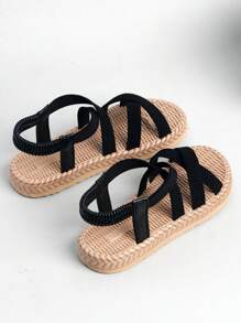 1 par de sandalias planas a juego para madre e hija, de estilo bohemio, con banda elástica y diseño deslizante, suela flexible de doble capa, moda y versátil, adecuado para niños y niñas de 3 a 14 años, para verano, exterior, playa, vacaciones