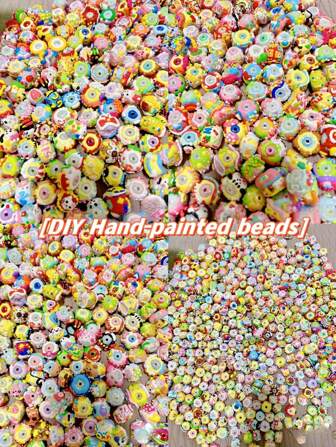 [10 Acrylic Hand - Painted Beads] 10 Mixed Style And Color Acrylic Beads For Jewelry Making, DIY Bracelets, Necklaces, Phone Chains, Small Business Supplies