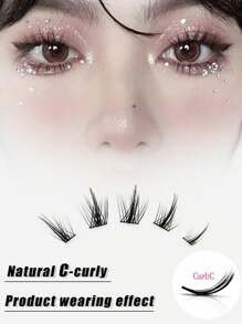 C型卷翘 5-16mm 10D 水貂毛假睫毛，140簇，含粉色睫毛镊子和刷子，自然浓密蓬松交叉假睫毛，适合派对、婚礼、夜店、度假、日常工作，柔软又富有戏剧性。 - 黑色 - 查看 7
