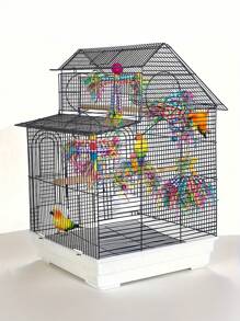 1pc Parrot Chewing Hanging Toy, 5 Assorted Shapes, Handwoven Wood Fiber, Bird Cage Accessory, Random Color