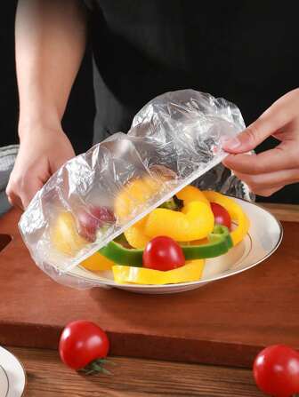 100pcs/Pack Disposable Food Wrap Film & Shower Cap Sets, PE Plastic Wrap Covers For Household