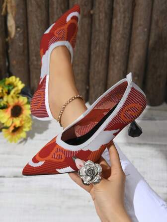 红色高跟鞋，女士低跟公主办公礼服针织婚礼新娘鞋带流苏，奢华
