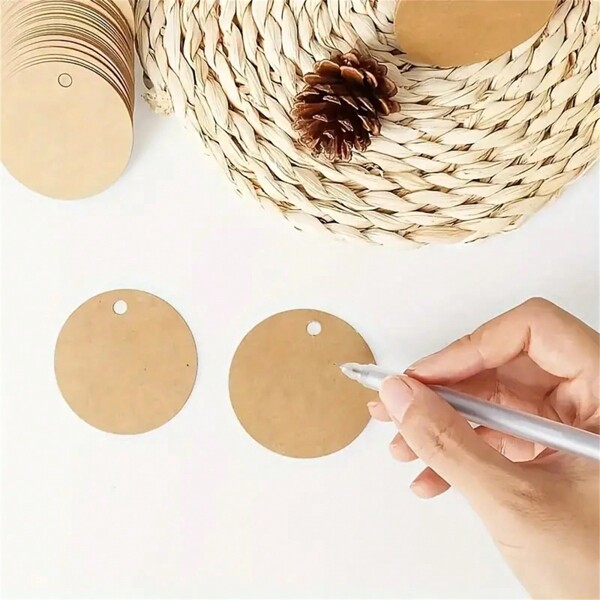 100Pcs Baking Packaging Decoration DIY Circular Label, Blank No Word Tag, Suitable For Gift Packaging Label, Baking Decoration Tag, Memo Card, Greeting Card, Party Decoration Tag Valentine's Day