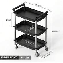 3-Tier Rolling Utility Cart With Wheels, Portable Garage Tool Cart For Warehouse Office Home, Food Utility Service Cart For Restaurant, Kitchen, Office, Plastic Push Cart, 25.6" X 14.6" X 34.3" - 預設 - 查看 4