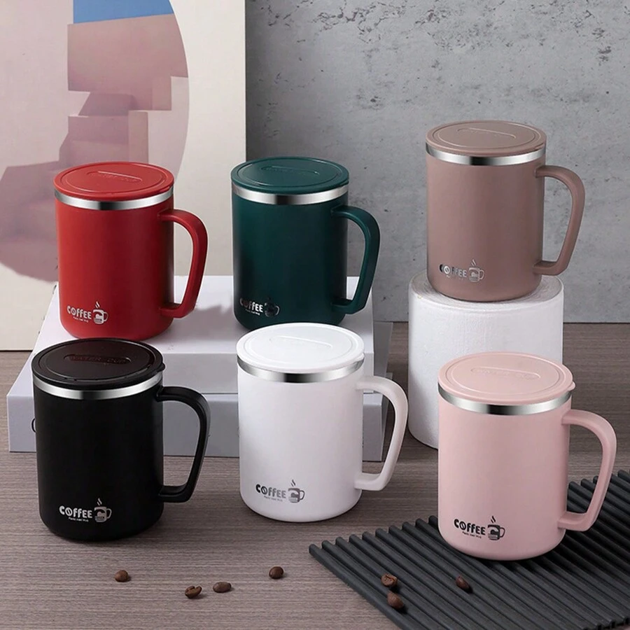 1 Stück 480/500ML Thermoisolierte Kaffeetasse, tragbare 304 Edelstahl Trinkflasche mit Deckel & Griff, kälte- und hitzebeständiger doppelwandiger Trinkbecher, verbrühsicher & auslaufsicher für Milch, Tee, Kaffee, geeignet für Studenten und Erwachsene zuhause, in der Schule, im Wohnheim, im Büro, beim Camping, Picknick, Reisen, Rückkehr zur Schule