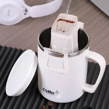 1 Stück 480/500ML Thermoisolierte Kaffeetasse, tragbare 304 Edelstahl Trinkflasche mit Deckel & Griff, kälte- und hitzebeständiger doppelwandiger Trinkbecher, verbrühsicher & auslaufsicher für Milch, Tee, Kaffee, geeignet für Studenten und Erwachsene zuhause, in der Schule, im Wohnheim, im Büro, beim Camping, Picknick, Reisen, Rückkehr zur Schule - Verschiedenfarbig - Übersicht 7