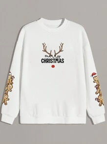 Men's Oversized Letter Print Crew Neck Long Sleeve Pullover Sweatshirt, Fashion - White - View 2