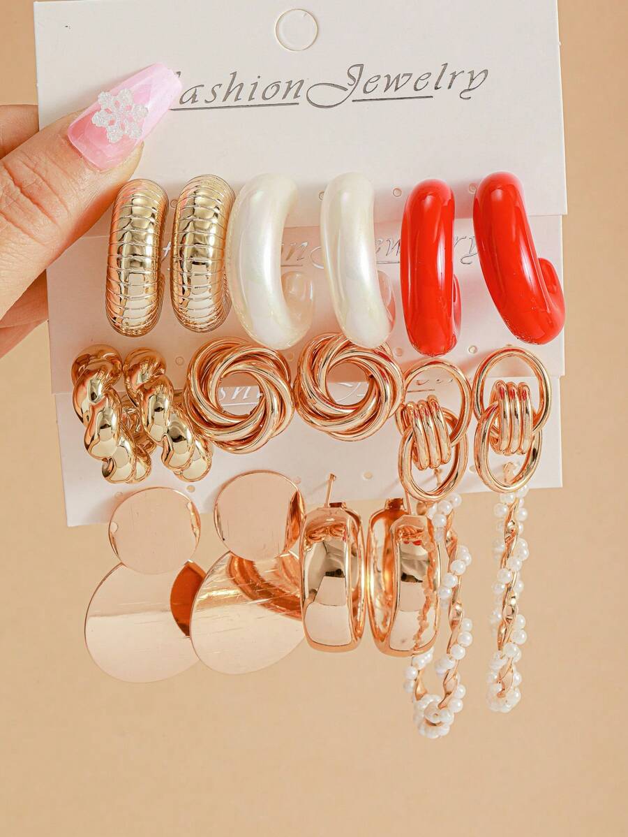 9 đôi bông tai hình giọt nước thời trang và đầy màu sắc, lớp phủ bảo vệ màu UV, chất liệu CCB nhẹ, đồ trang sức bằng kim loại mịn - Nhiều màu - Xem 1