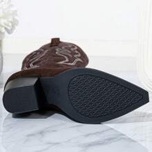 Giày bốt cao gót mũi nhọn màu đen thời trang thu đông cho nữ, giày bốt cưỡi ngựa, giày bốt cao gót giả da lộn trang trí bằng đá pha lê - màu nâu - Xem 6