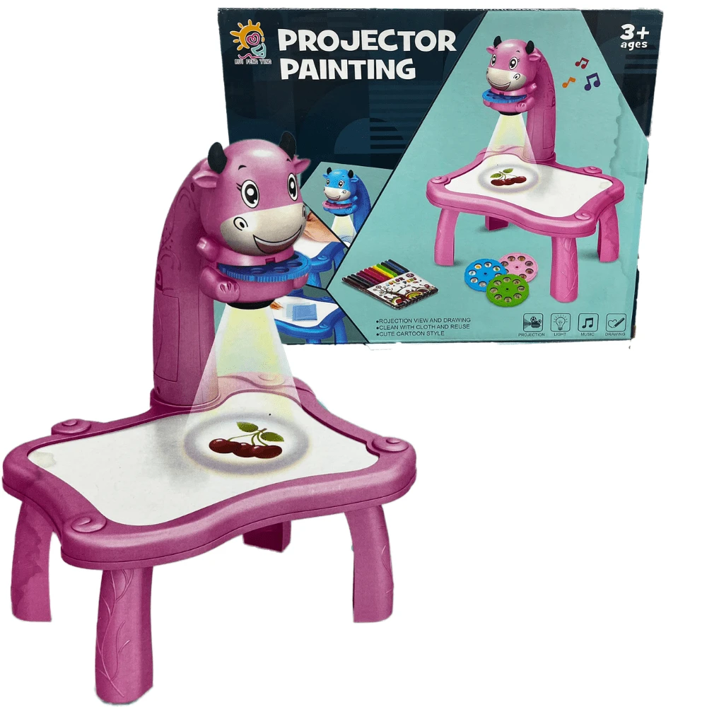 Escritorio Dibujo Musical Con Luz Proyector Infantil Pizarra - VACA ROSA - Ver 1