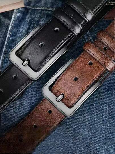 1条男士优质3.3厘米宽PU皮带，经典休闲针扣款式，适合搭配牛仔裤和商务服装，是送给丈夫的绝佳礼物