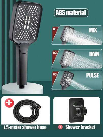 Tatukiko 高压方形淋浴喷头，带大出水口，高流量单手淋浴喷头，1.5米淋浴软管，免钻淋浴支架，浴室家居浴室装饰秋季装饰浴室配件