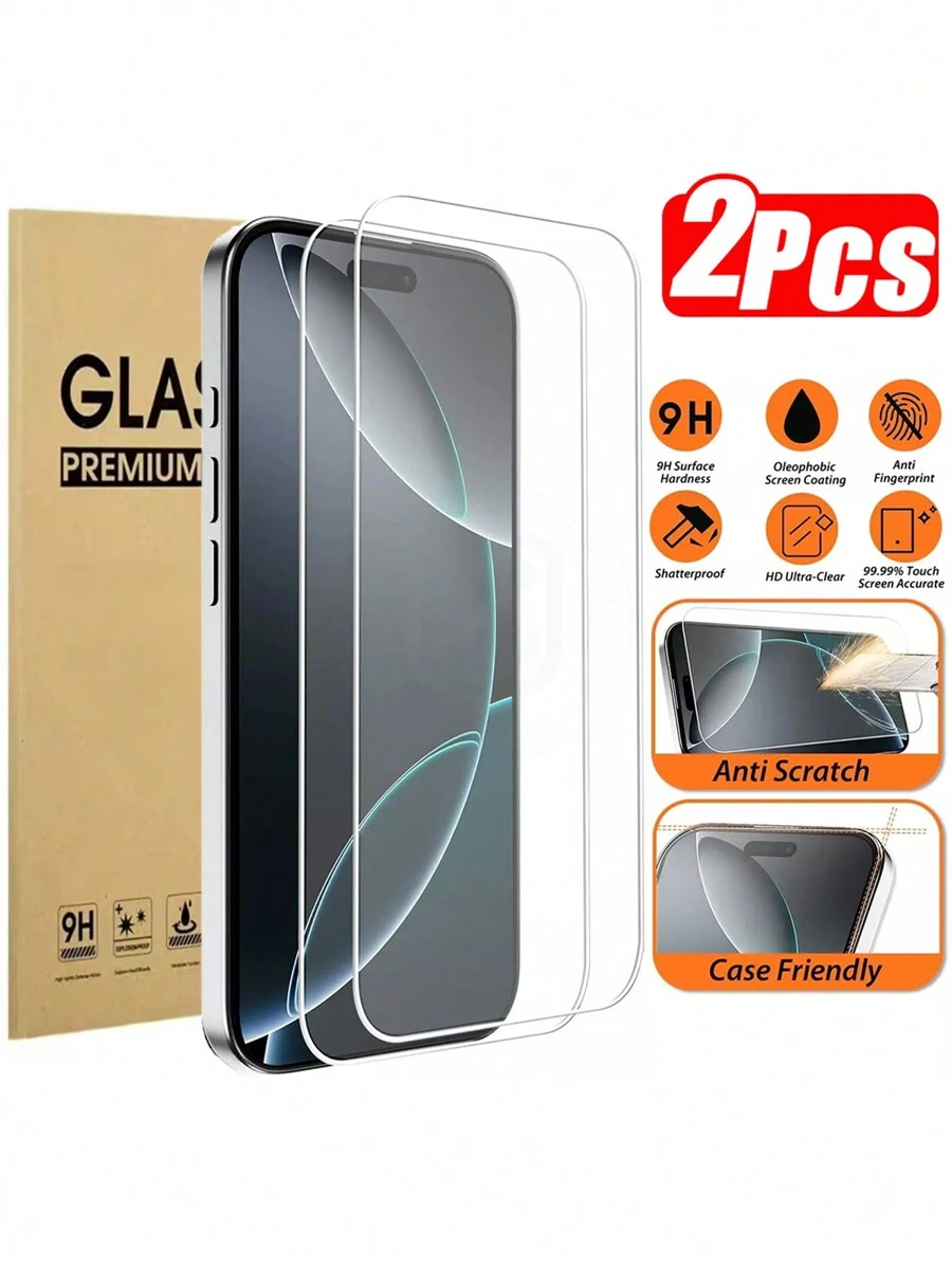 2 buah Pelindung Layar Kaca Tempered Kompatibel dengan iPhone 16/15/14/13/12/11 Pro Max Plus/XR/XS, Hadiah Ulang Tahun/Untuk Keluarga & Teman, Tahan Air, Tahan Guncangan, Anti Gores, Anti Sidik Jari, Perlindungan Penuh, Aksesori Ponsel
