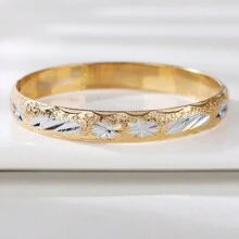 1pc Women's Genuine Gold Two-Tone Bangle, Suitable For Daily Wear