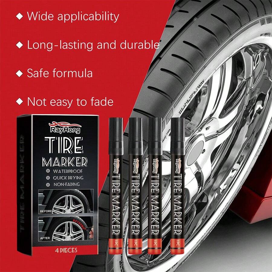 4pcs Multicolor Car Tire Paint Marker Pens – Long-Lasting, Non-Fading, Creative DIY Oil-Based Markers For Tire Art And Customization