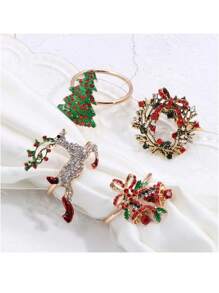 1 件鹿、花卉、圣诞树餐巾环、铃铛、雪花餐巾架、金色餐巾环，适用于圣诞节装饰、晚宴、周年纪念日、生日、复活节、秋季、万圣节、感恩节 - 多色 - 查看 6