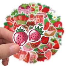 50 Piezas Pegatinas de Dibujos Animados de Fresa para Portátil, Botella de Agua, Equipaje, Taza, Teléfono, Tableta, Cantimplora, Bicicleta, Cuaderno, Coche