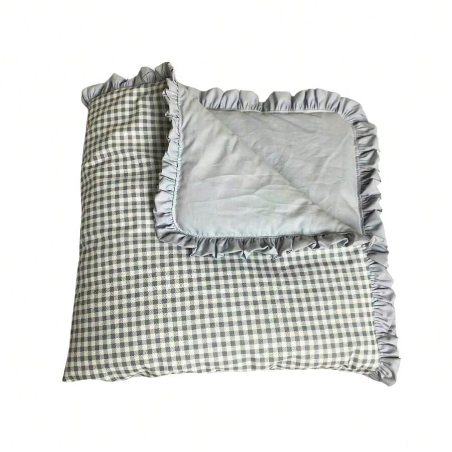 Vichy Baby Blanket With Plaid Ruffle Liner - Màu xám ca rô - Xem 1