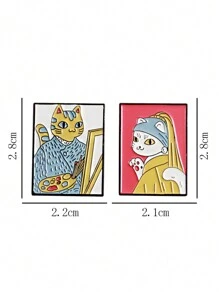 1pc Mèo hoạt hình Van Gogh Tranh sơn dầu Nghệ thuật Tranh ghim cài áo Huy hiệu - Nhiều màu - Xem 9