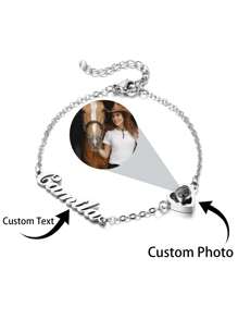 Personalized Stainless Steel Bracelet Name Custom And Photo Projection Bracelet, Unique Ideal Gifts For Her, Wife, Mom, Grandparents For Anniversaries Memorial Gifts Vintage, Simple, Unisex, Casual, Cuties, Custom, Personalized, Unique, Ideal Gifts For Him, Ideal Gifts For Her, Her, Boyfriend, Girlfriend, Dad, Mom, Family, Friends, For Anniversaries, For Birthdays, For Graduation, For Prom, For Party