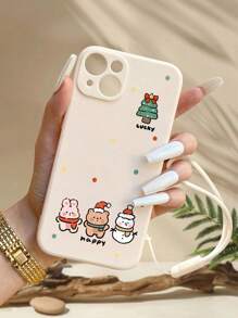 圣诞节精密打孔边缘熊兔子雪人波尔卡圆点彩绘硅胶腕带防摔手机壳适用于P14 Pro Max，立体P13，卡通P11，防摔P12，XR，7 8 GES2卡通XS - 彩色 - 查看 1