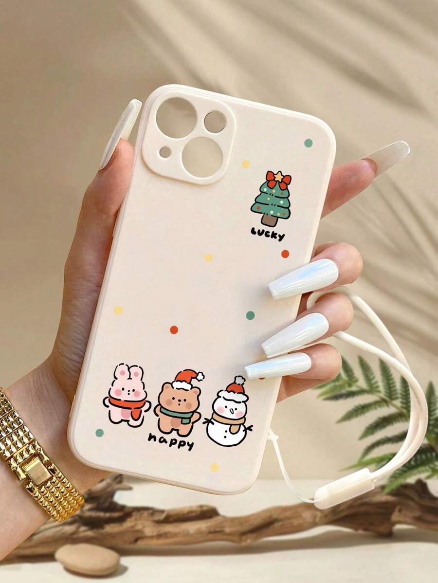 圣诞节精密打孔边缘熊兔子雪人波尔卡圆点彩绘硅胶腕带防摔手机壳适用于P14 Pro Max，立体P13，卡通P11，防摔P12，XR，7 8 GES2卡通XS - 彩色 - 查看 1