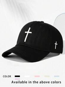 1pc Embroidered Cross Baseball Cap, Breathable Adjustable Outdoor Golf Sun Hat, Women Summer Fashionable Curved Brim Sun Hat, Men Y2K Couple Sun Visor Hat - Embroidery - View 1