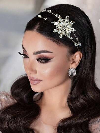 1 件女士奢华水晶花水钻金属头带，优雅女神风格头饰，适合日常佩戴和节日，新娘配饰，新娘配饰，女士发带头带，发饰，发箍