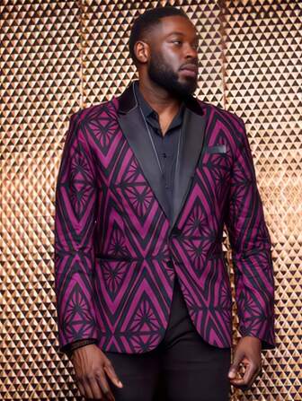 Men's Purple Geometric Pattern Casual Suit Jacket, Fashion Party Wear Blazer