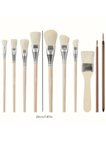 10 Stück/Set keramische lasierte Pinsel & Mopp Pinsel Kombination, Ziegenhaar gemischte Mopp Pinsel geeignet für Acrylmalerei, Keramik, Goldfolie
