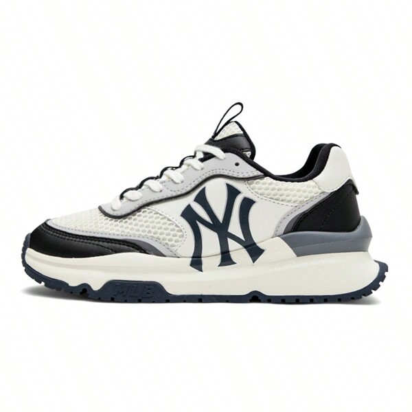 MLB Chunky Runner Estereoscópico 3D, Malha Respirável, Sola De 5 Cm De Espessura, Retro, Antiderrapante, Resistente Ao Desgaste, Tênis Casuais De Cano Baixo, Unissex, Preto E Branco