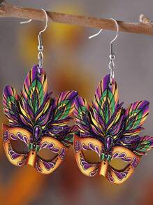 1 对复古时尚高端夸张亚克力镂空面具装饰吊坠耳环，适合女性狂欢节、派对、礼物 - 彩色 - 查看 10