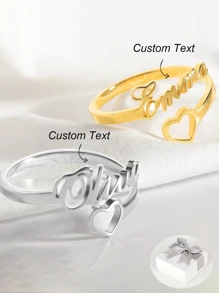 Anillo con nombre personalizado de amor, anillo de pareja hueco de amor, anillo con nombre chapado en oro de acero inoxidable, anillo con nombre personalizado, anillo con apellido familiar personalizado, anillo conmemorativo con nombre personalizado DIY, regalo para él/ella, novio/novia, amigo/mejor amigo, elegante, casual, retro, estilo antiguo, adecuado para regalos conmemorativos, Día de San Valentín, Día de la Madre, Día del Padre, boda, cumpleaños