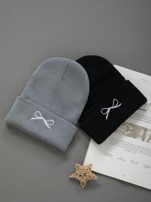 1/2pcs Women Fashion Winter Beanies Hats Scarf Casual Knitted Balaclava Beanie Caps Mufflers Hat For Man Warmer Bowknot Embroidery - Multicolor - View 5